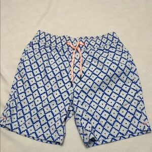 J. Crew Blue and White Geometric Shorts with Orange Details